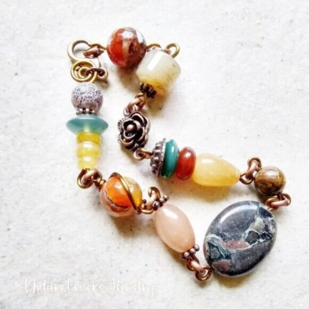 Handmade 4 You! Semi-Precious Stone Beads + Copper Bracelet! Wildchild Boho Chic - Picture 4 of 6